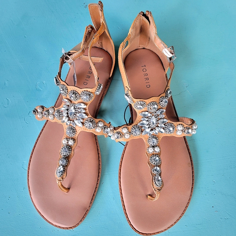 Jeweled T-Strap Flat Sandals Torrid sz10.5
